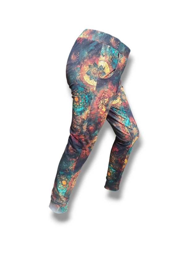 Kalhoty boomerang květy mandal - Velikost: M/L