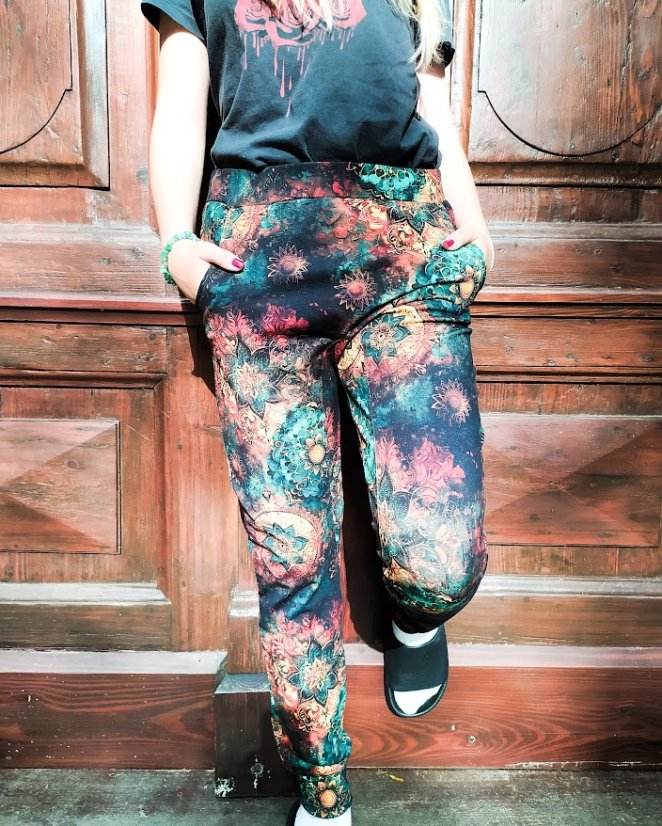 Kalhoty boomerang květy mandal - Velikost: M/L